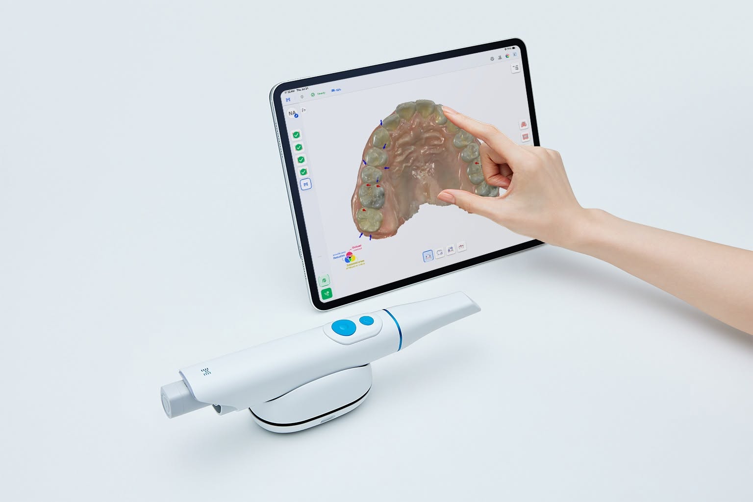 Medit i900 Mobility connected to iPad showing live 3D scan in Medit Link Express